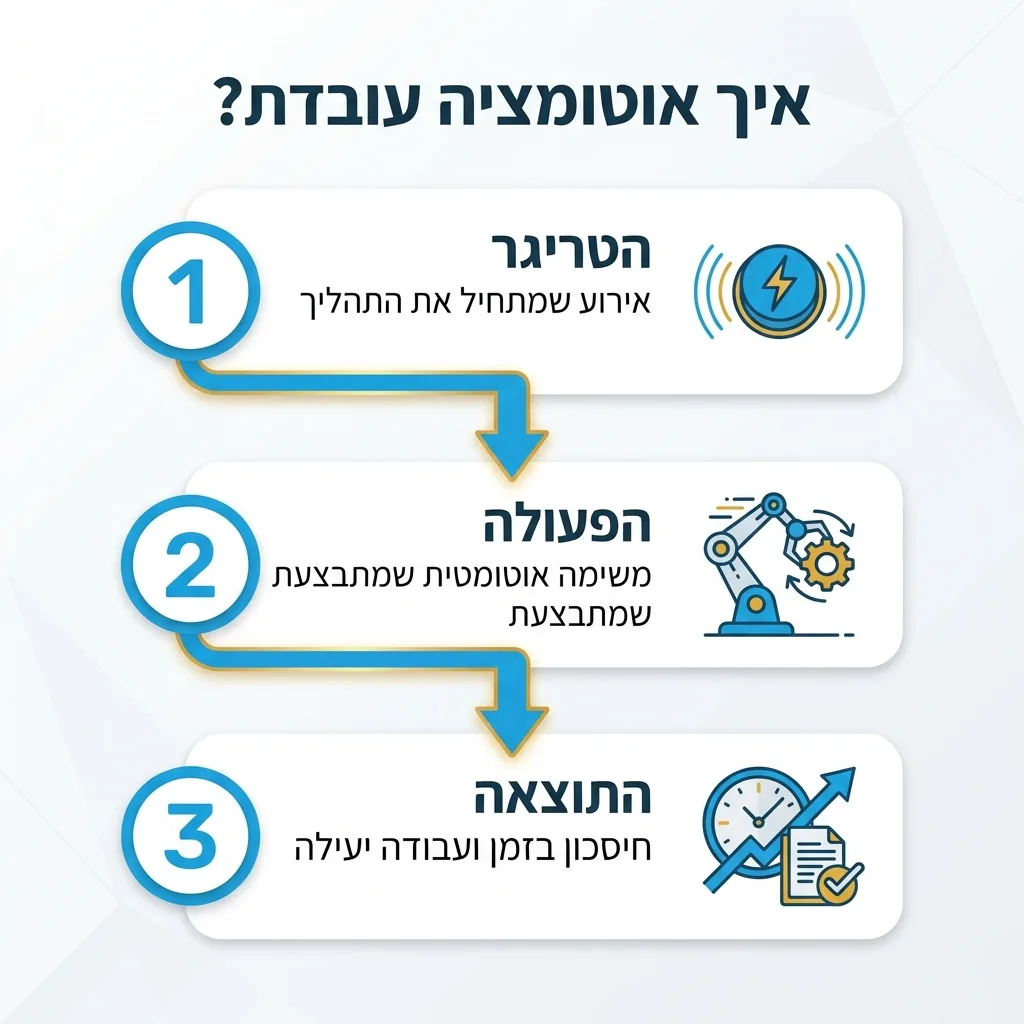 אינפוגרפיקה — איך אוטומציה עובדת?: הטריגר, הפעולה, התוצאה