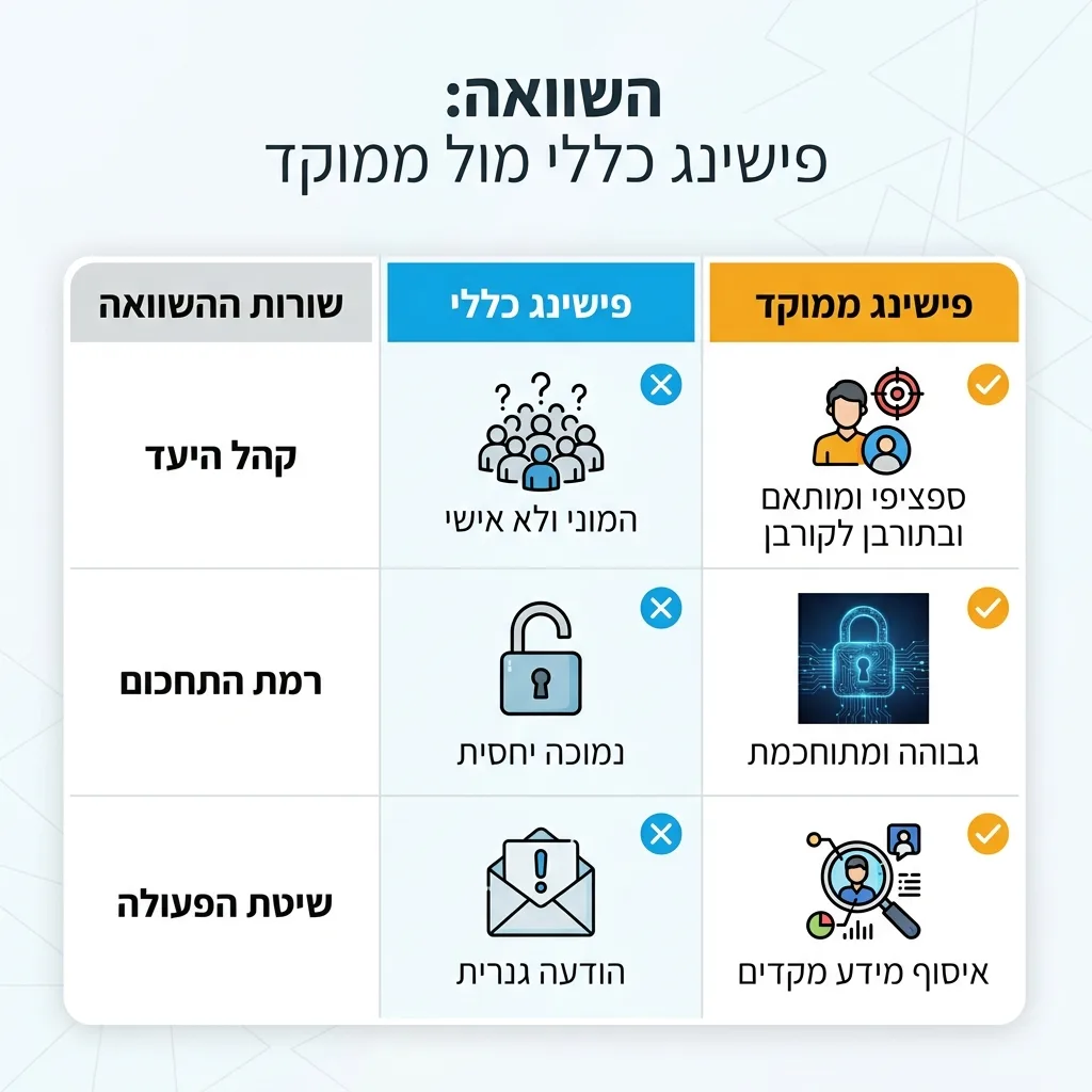 אינפוגרפיקה — השוואה: פישינג כללי מול ממוקד: השוואה בין פישינג כללי, פישינג ממוקד