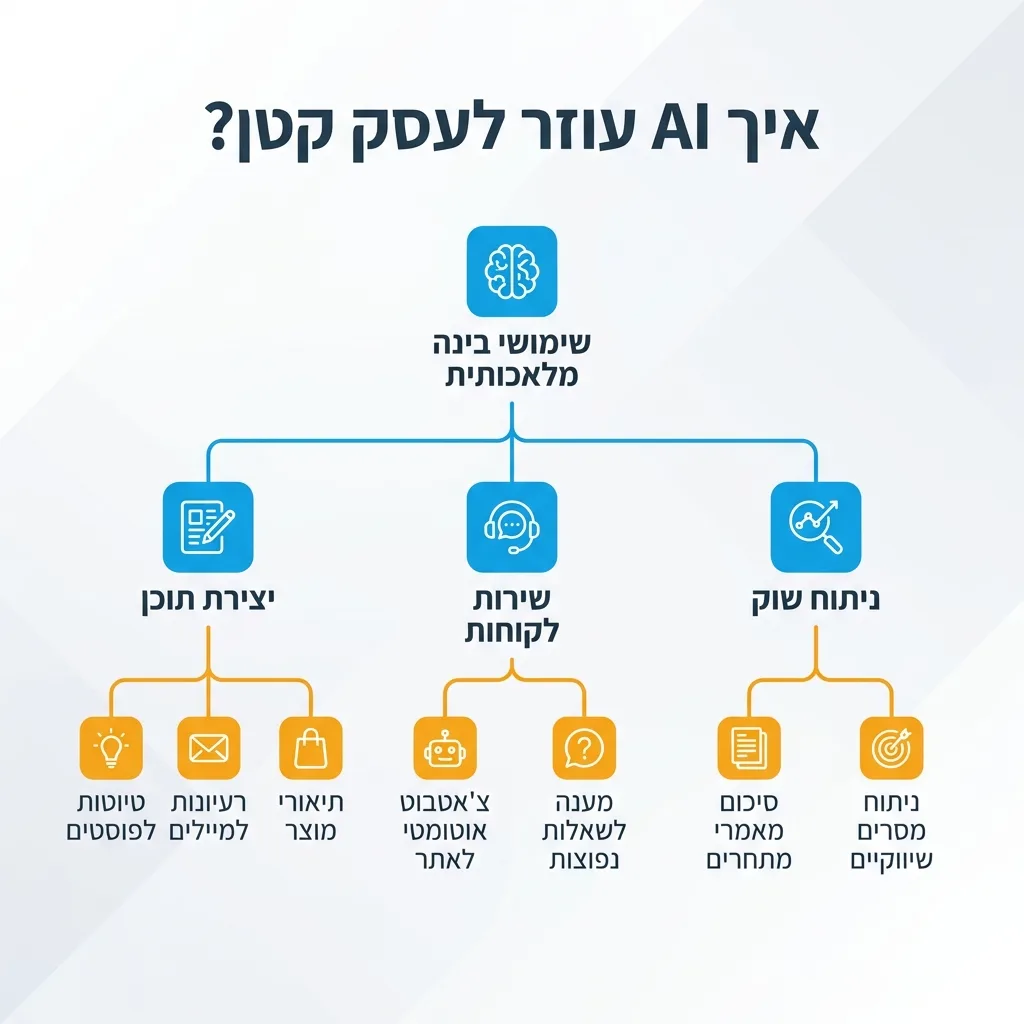 אינפוגרפיקה — איך AI עוזר לעסק קטן?: שימושי בינה מלאכותית