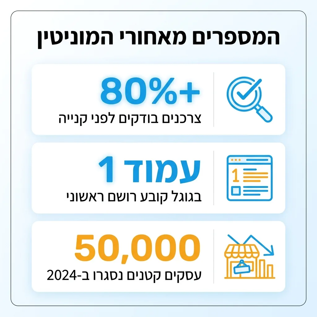 אינפוגרפיקה — המספרים מאחורי המוניטין: צרכנים בודקים לפני קנייה, בגוגל קובע רושם ראשוני, עסקים קטנים נסגרו ב-2024