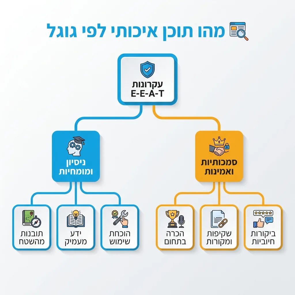 אינפוגרפיקה — מהו תוכן איכותי לפי גוגל: עקרונות E-E-A-T