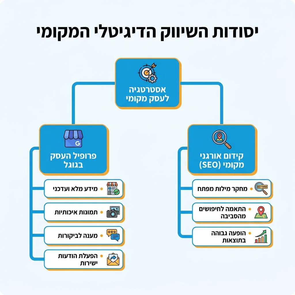 אינפוגרפיקה — יסודות השיווק הדיגיטלי המקומי: אסטרטגיה לעסק מקומי
