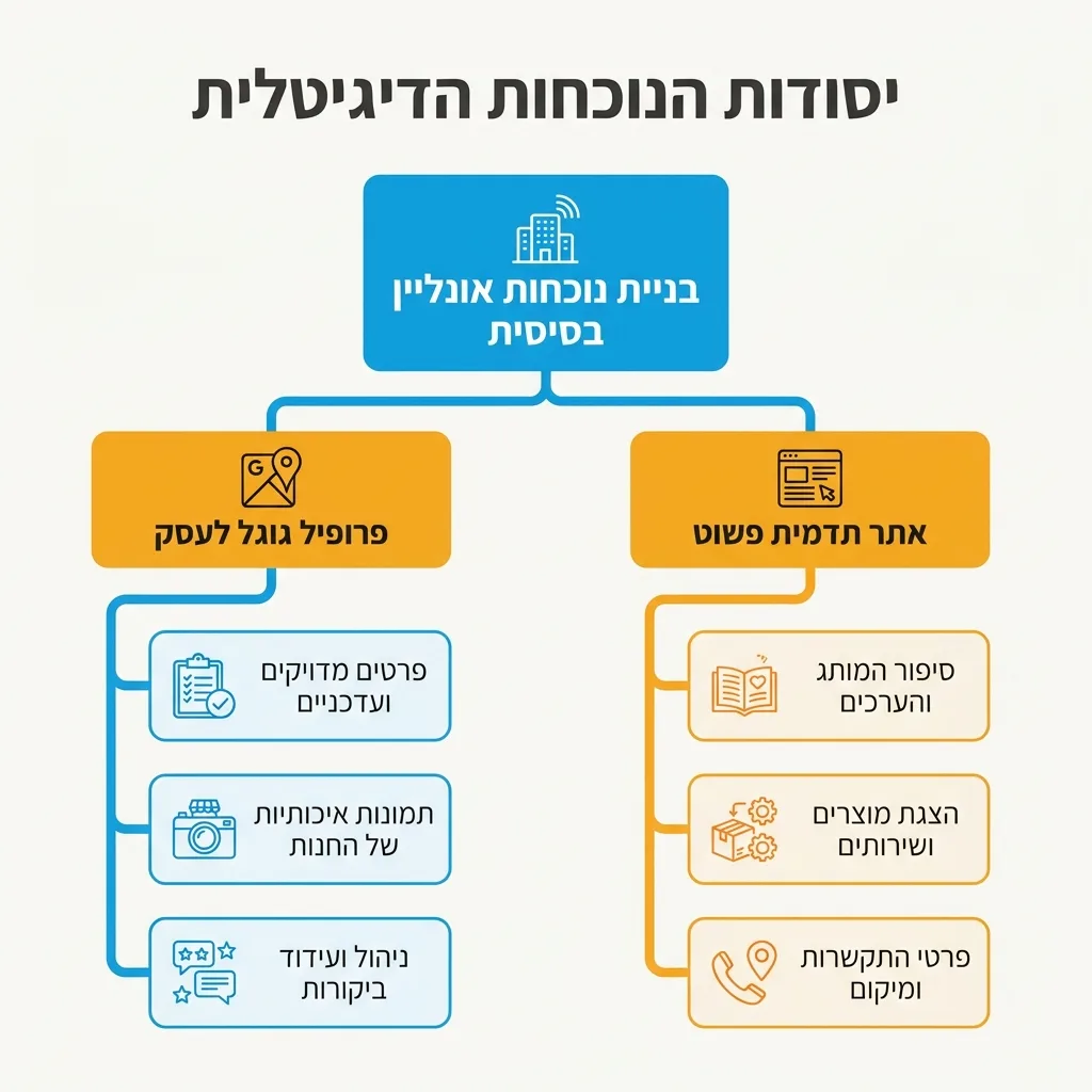 אינפוגרפיקה — יסודות הנוכחות הדיגיטלית: בניית נוכחות אונליין בסיסית