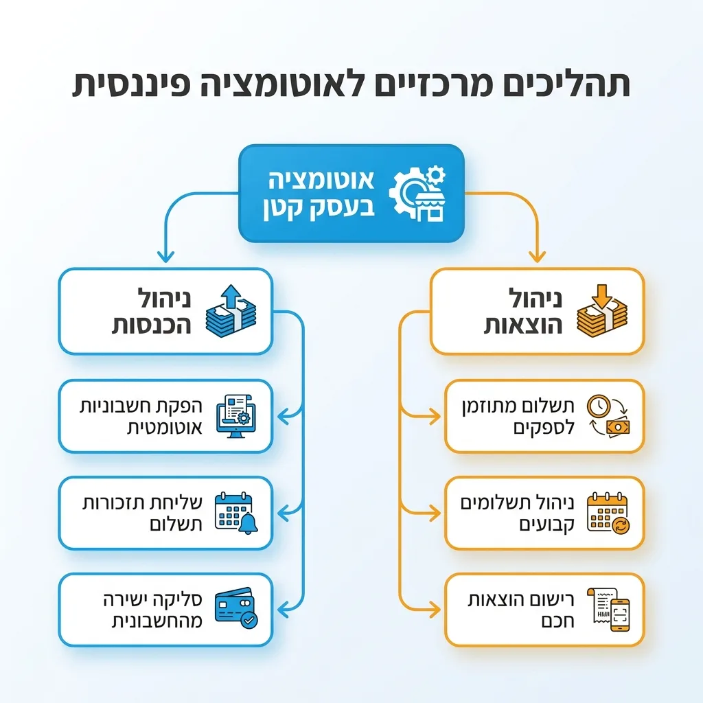 אינפוגרפיקה — תהליכים מרכזיים לאוטומציה פיננסית: אוטומציה בעסק קטן