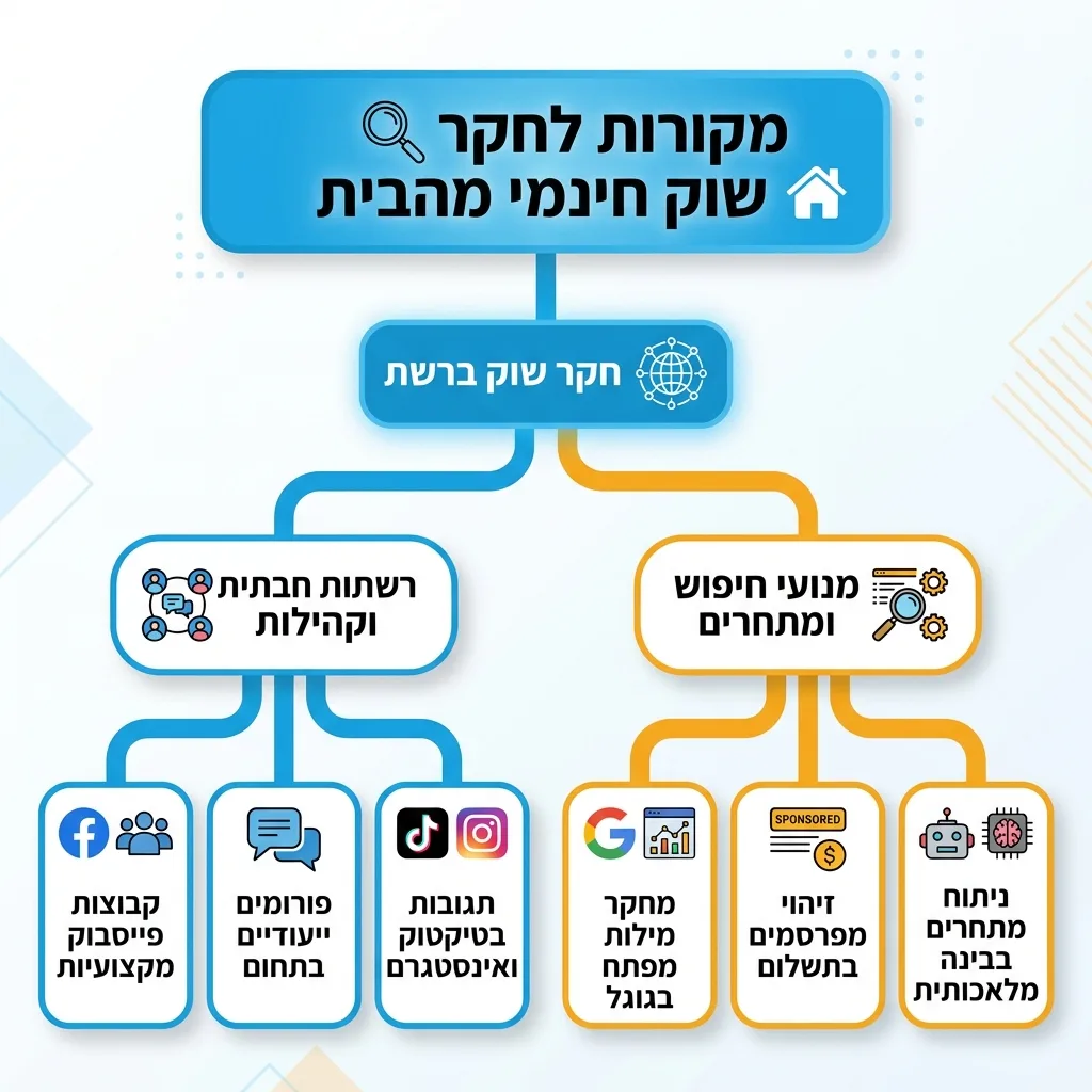 אינפוגרפיקה — מקורות לחקר שוק חינמי מהבית: חקר שוק ברשת